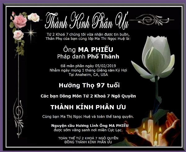 1 THÀNH KÍNH PHÂN ƯU for Hue Ma Father 02.08.2019